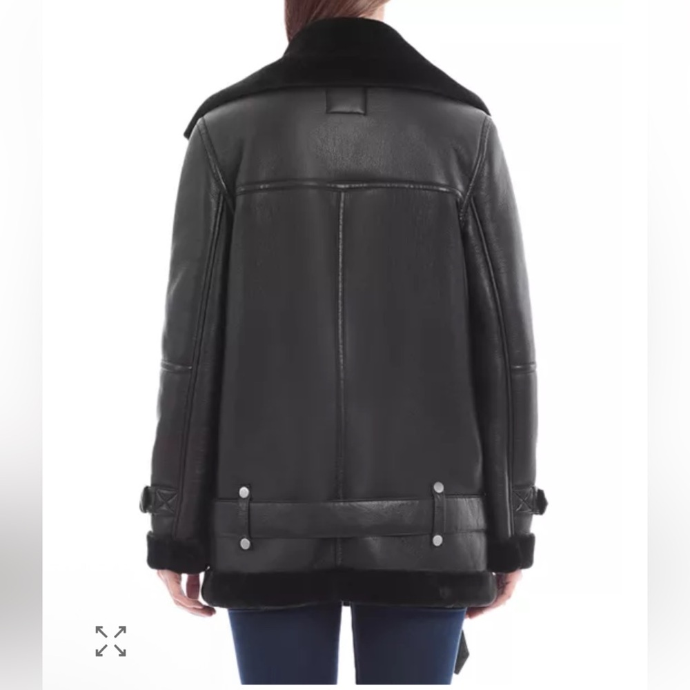 Avec Les Filles Oversized Faux Shearling Biker Moto Jacket Size Small - Picture 4 of 12